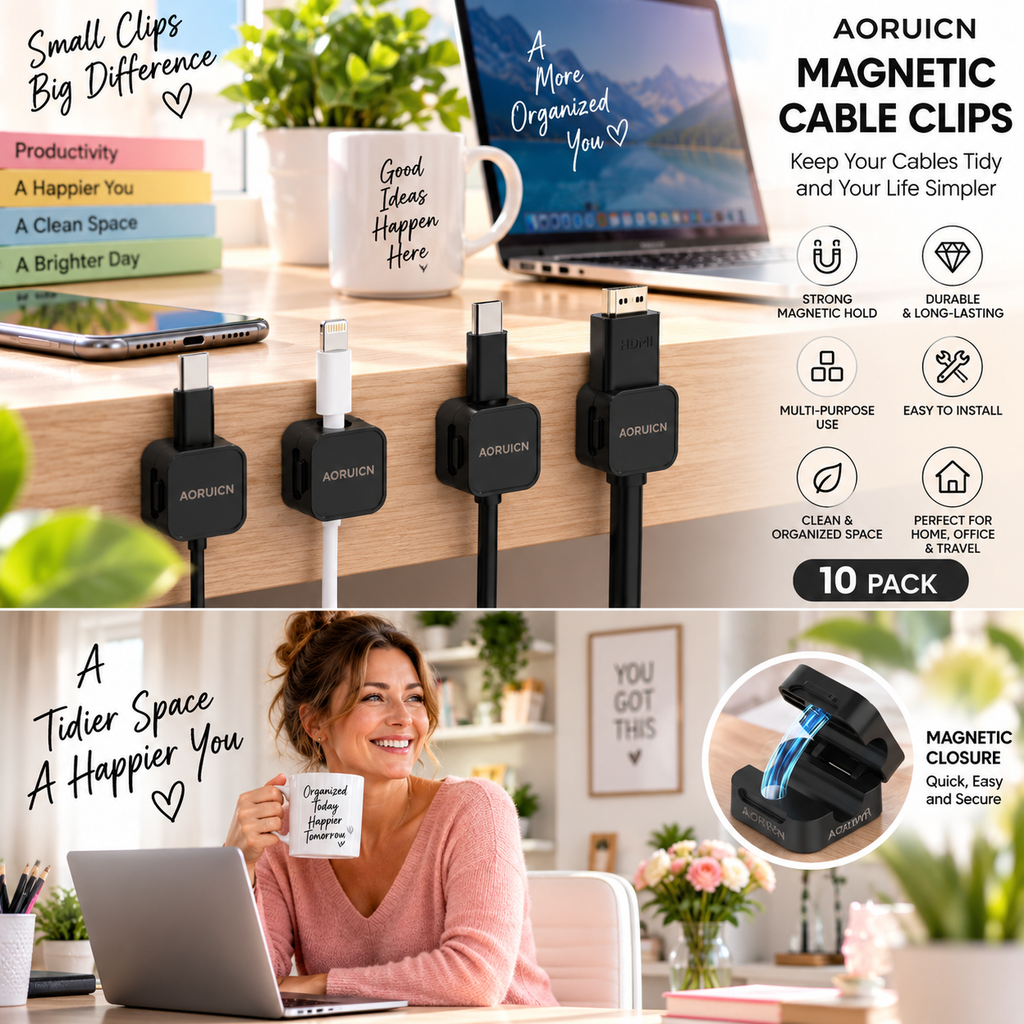 Ten-pack magnetic cable clips.